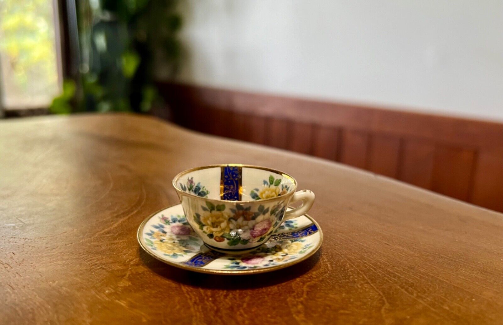 Vintage Miniature Porcelain Hand Painted Floral Teacup & Saucer