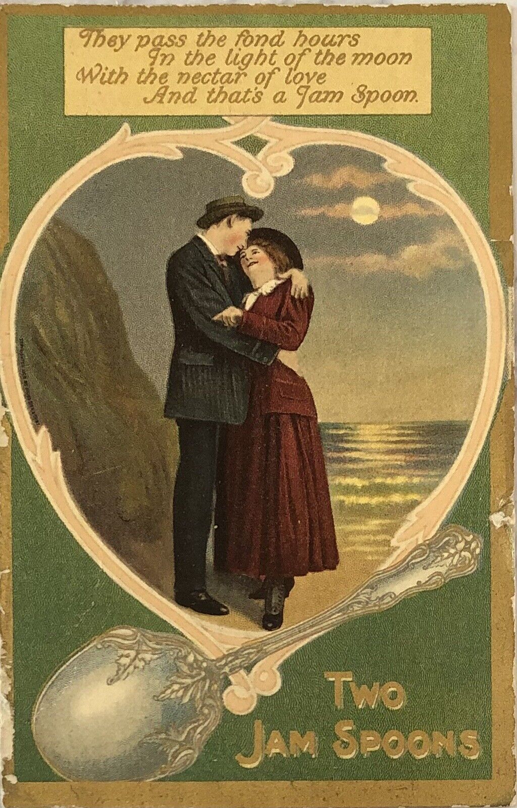Postcard Vintage Romantic. Two Ppl Embracing  Silver Spoon  1910 Stamp