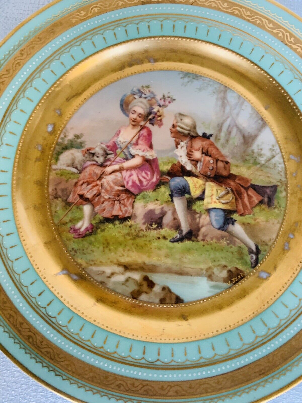 Sevres Style Beehives Scene Plate (courting Couple)