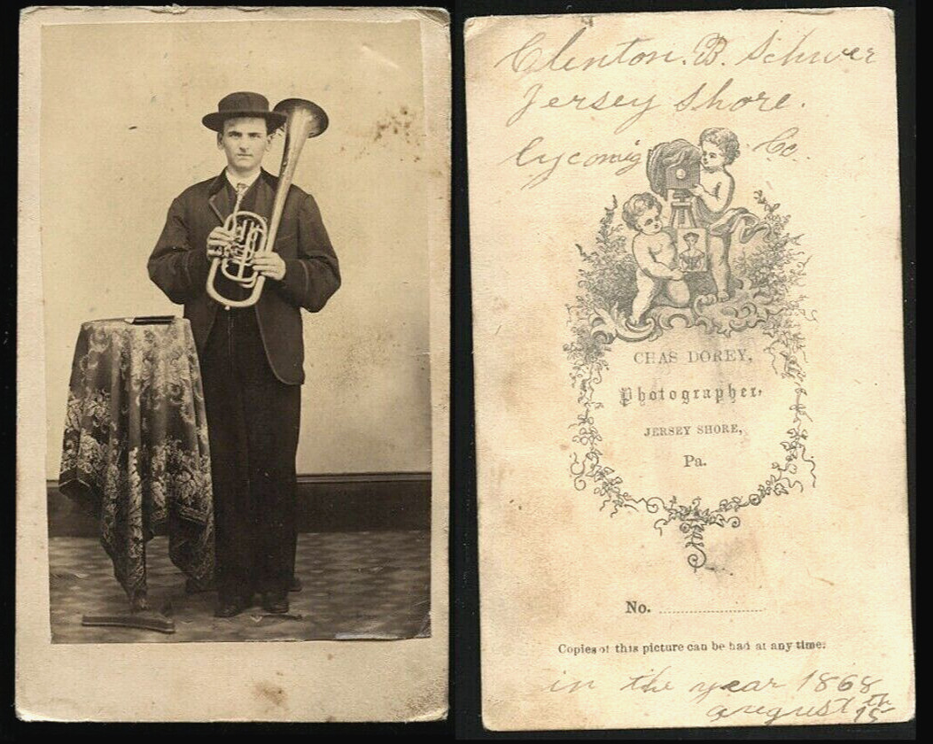 1860s CDV ID\'s Musician with OTS Saxhorn Pennsylvania Photographer Music Int