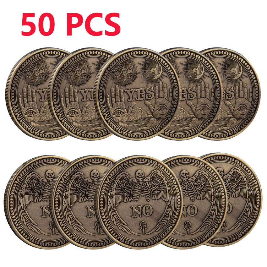 50PCS Yes/No Ouija Gothic Prediction Decision Coin All Seeing Eye or Death Angel