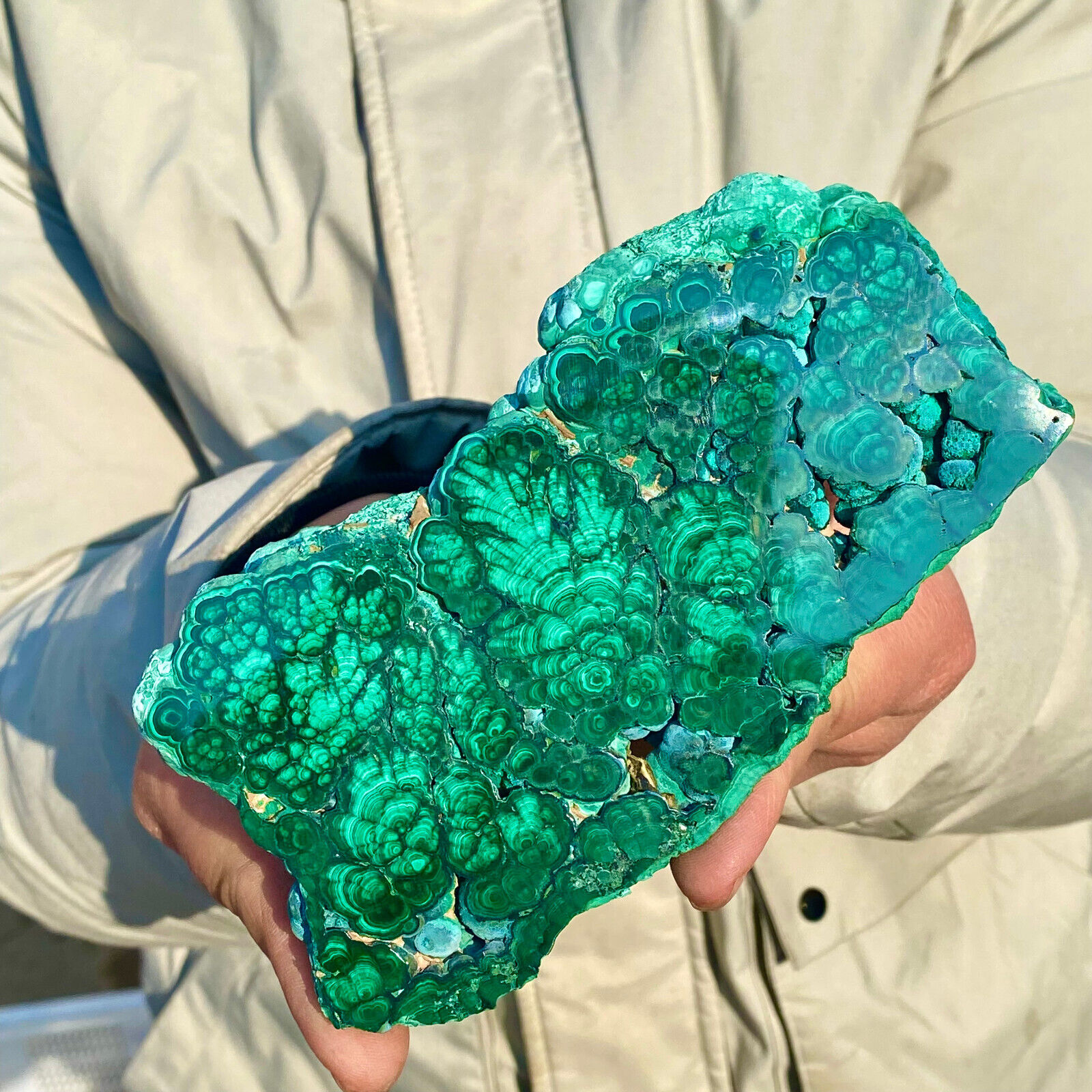 387G Natural Green Malachite Crystal Flaky Pattern Ore Specimen Quartz Healing