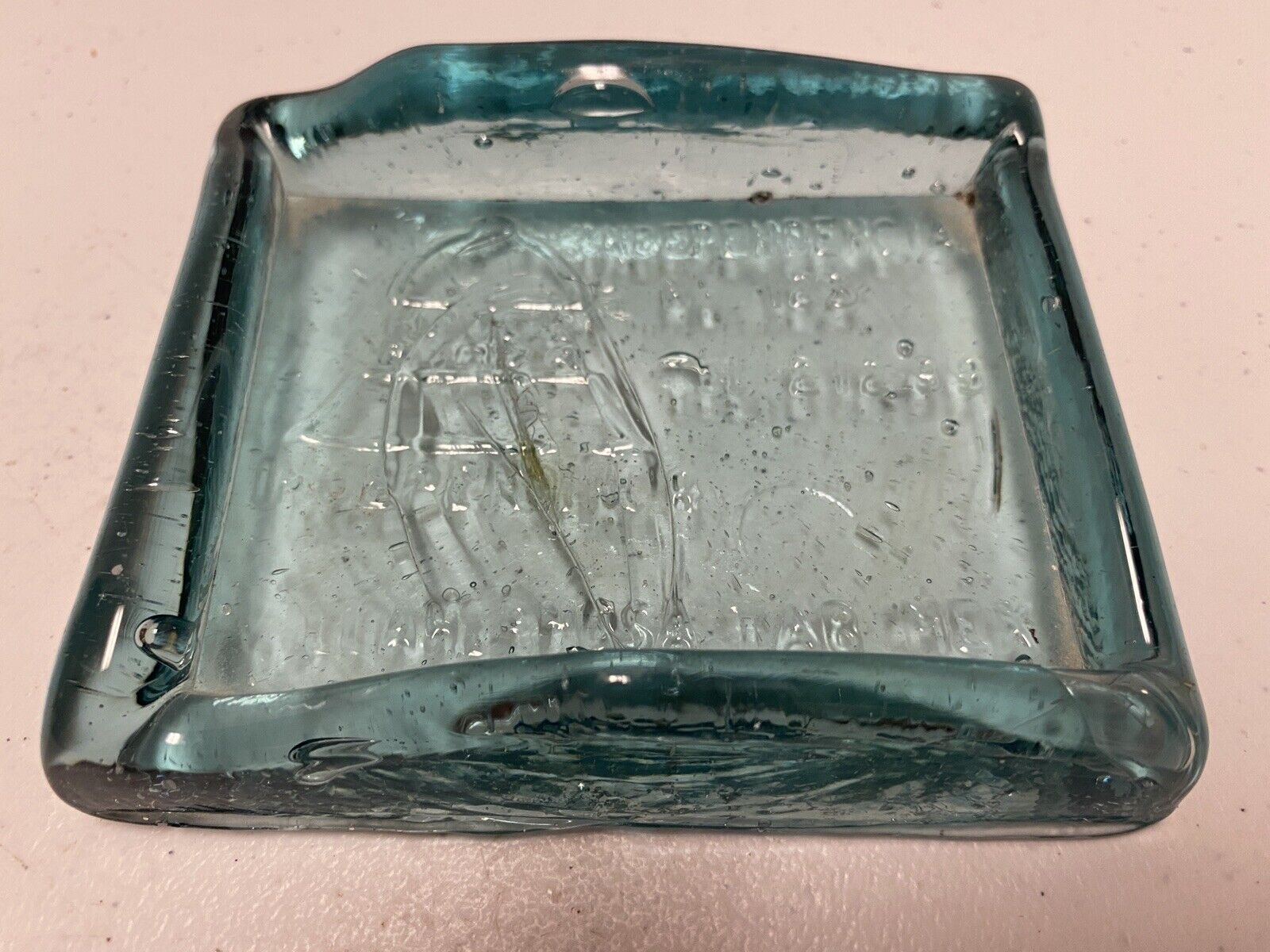 vintage glass ashtray blue green Mexico square airbubbles handmade