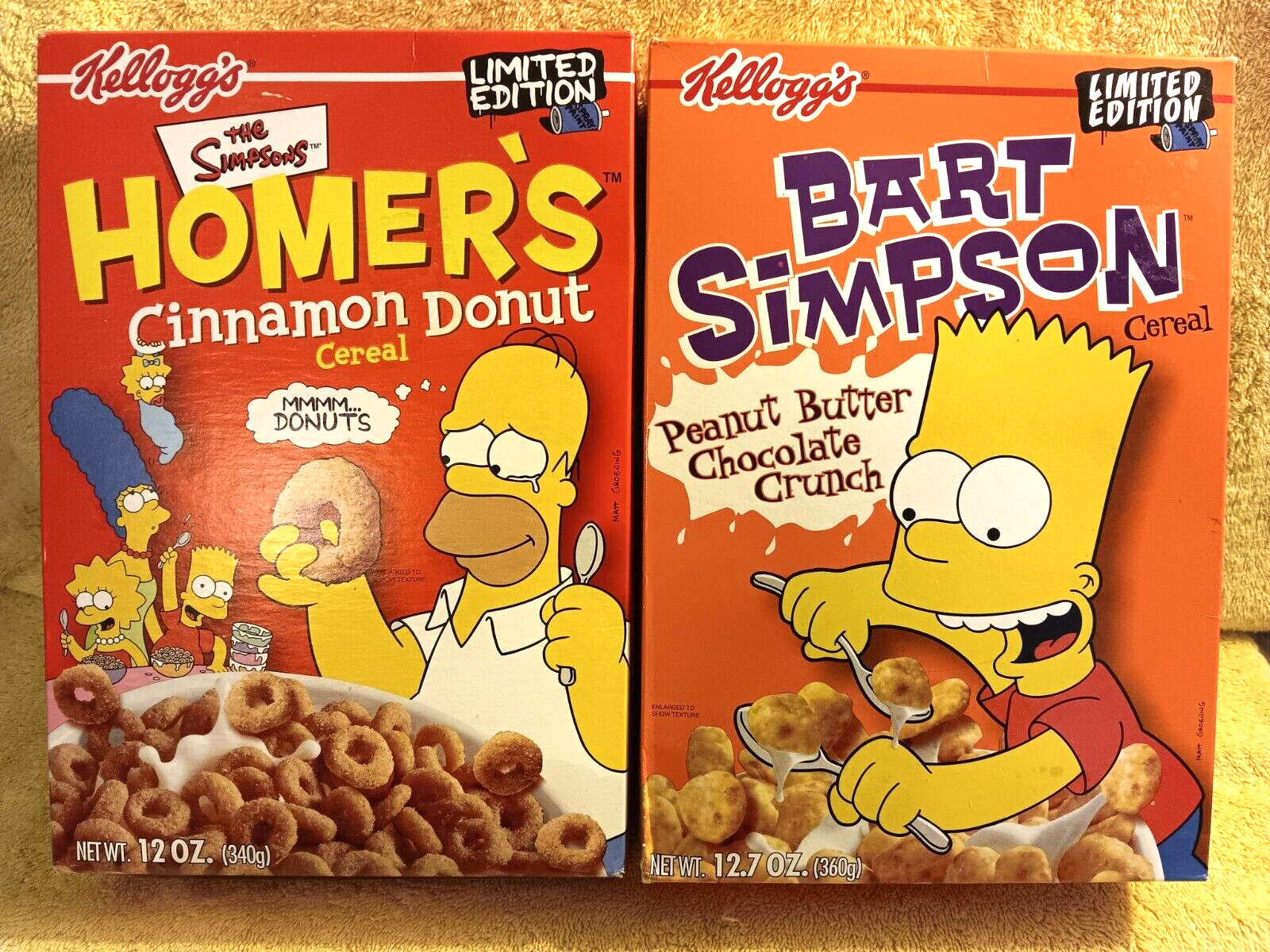 Simpson's Cereal Kelloggs Ltd. Ed. 2001-2002 Full Unopened 2 BOXES Bart & Homer