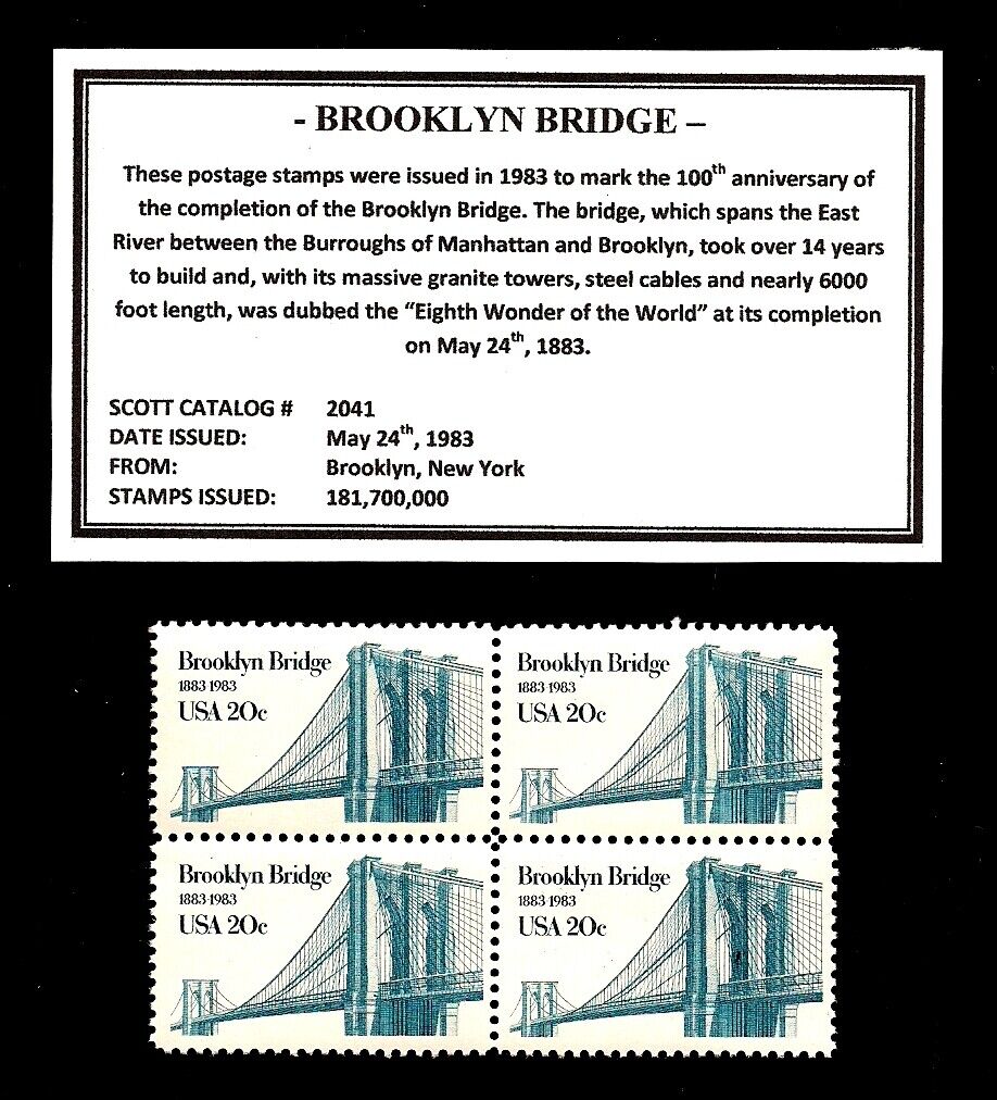 1983 - BROOKLYN BRIDGE (NEW YORK CITY) - Mint -MNH- Block of Four Postage Stamps
