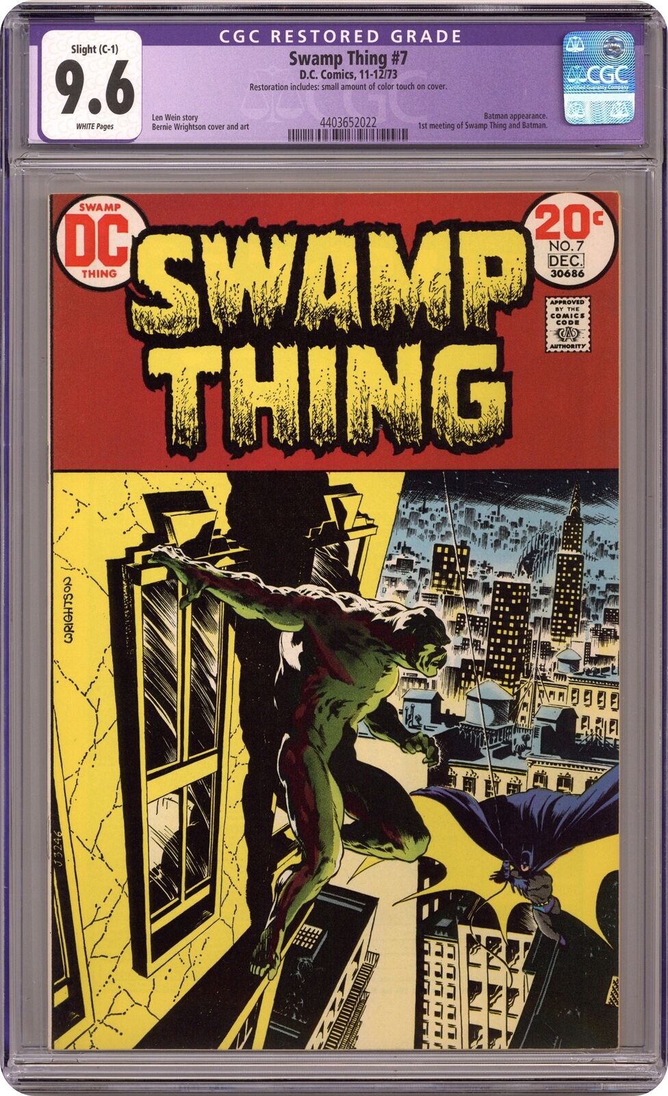 Swamp Thing #7 CGC 9.6 RESTORED 1973 4403652022