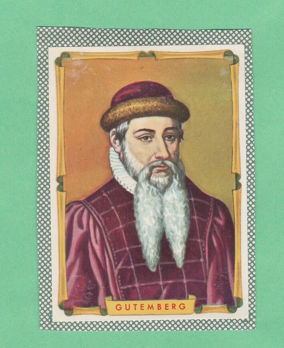 Johannes Gutenberg/C.Columbus   1950\'s Famous Imortais    Card Rare..  Read