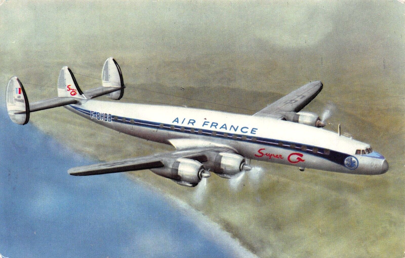 Postcard Air France Super G Airplane in Flight~115945