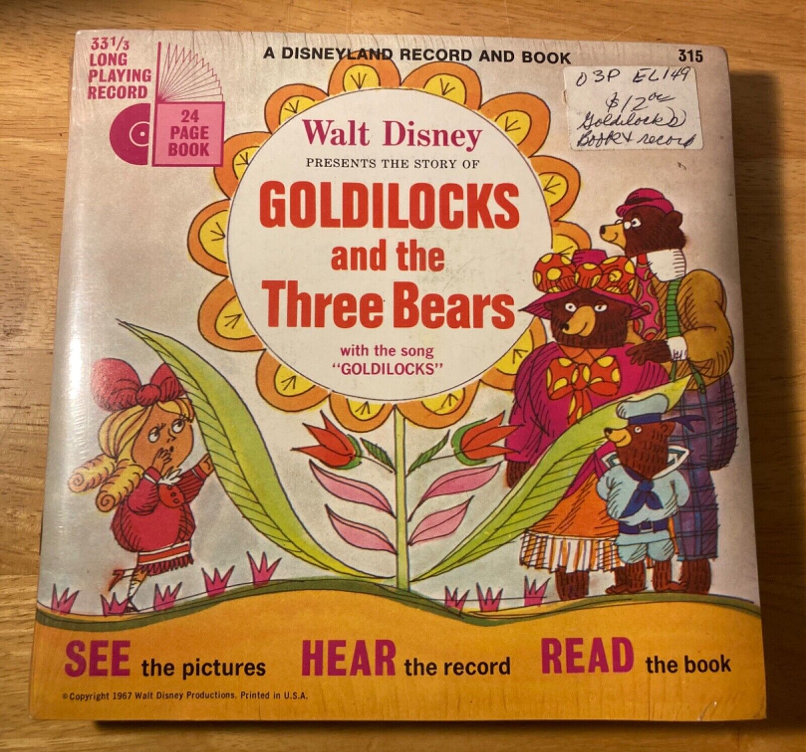FACTORY SEALED - 1967 Walt Disney GoldiLocks and the three Bears Book Record