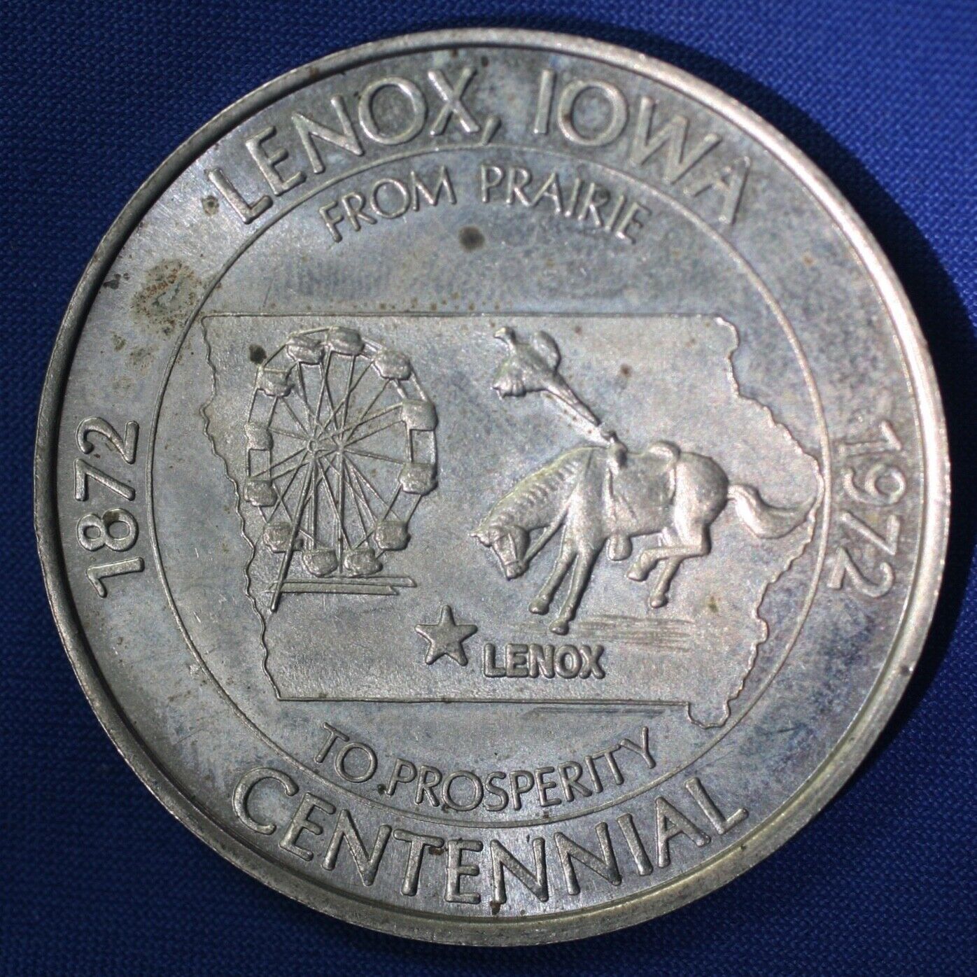1972 Lenox Iowa Centennial From Prairie to Prosperity Medallion