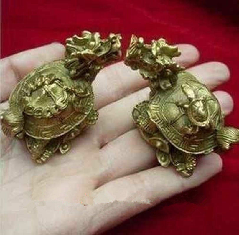 China's rare bronze statue carving delicate a pair of old dragon turtle
