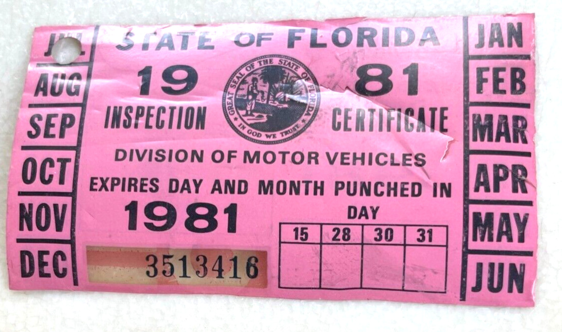 1981 Florida Inspection Sticker Ford Chevy Dodge Olds Caddy IH GMC Buick Toyota