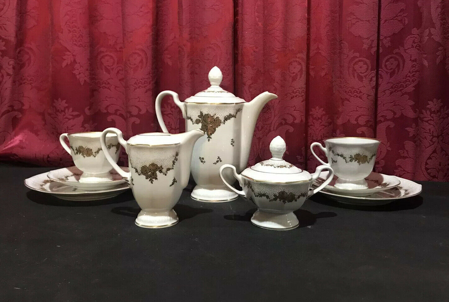 Vintage Weimar Floral & Gilt Decorated Porcelain Lunch Tea Set for Two