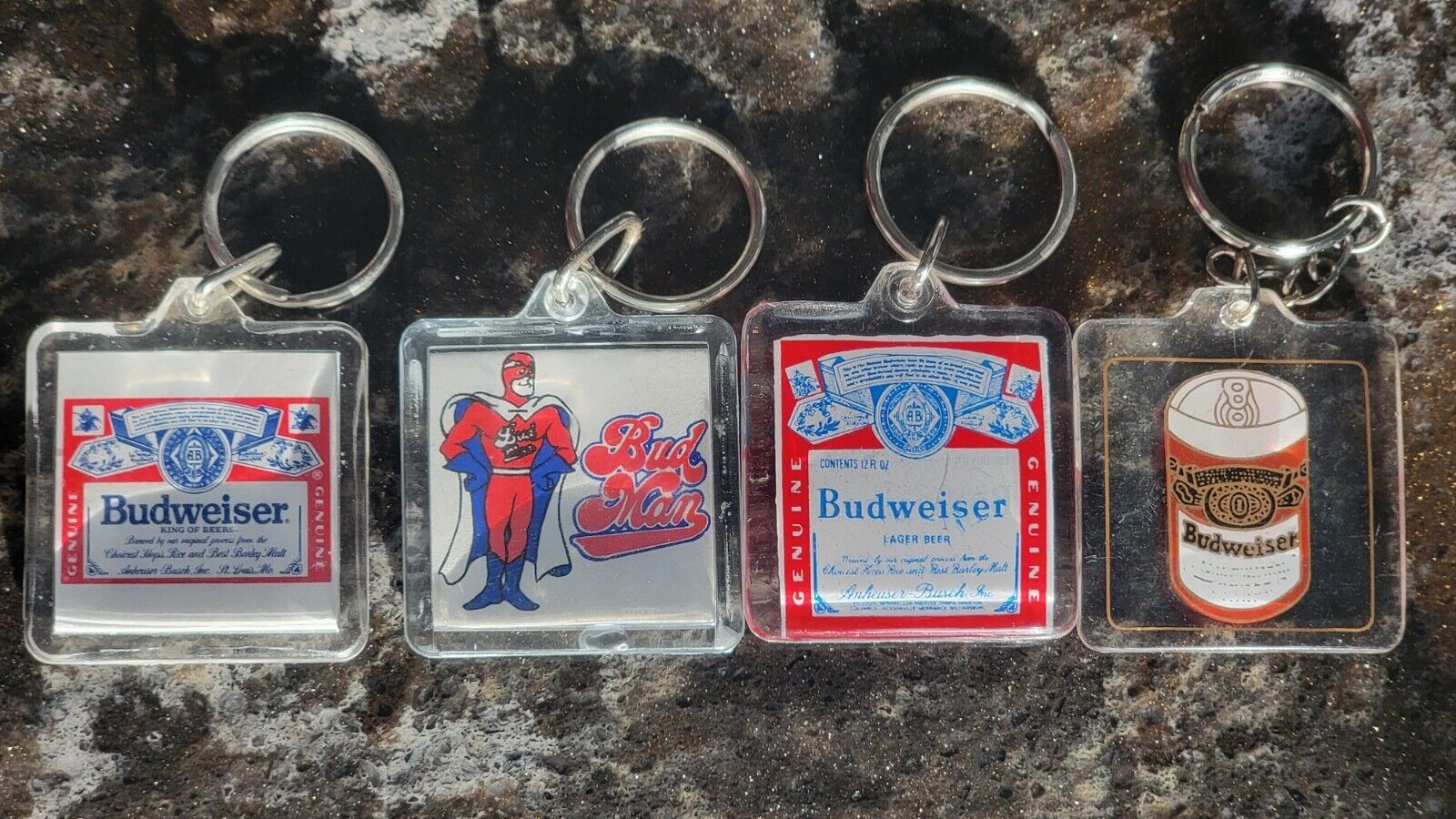 Vintage ~ Budweiser Beer Clear Lucite Keychain / Key Fob Lot New Old Stock