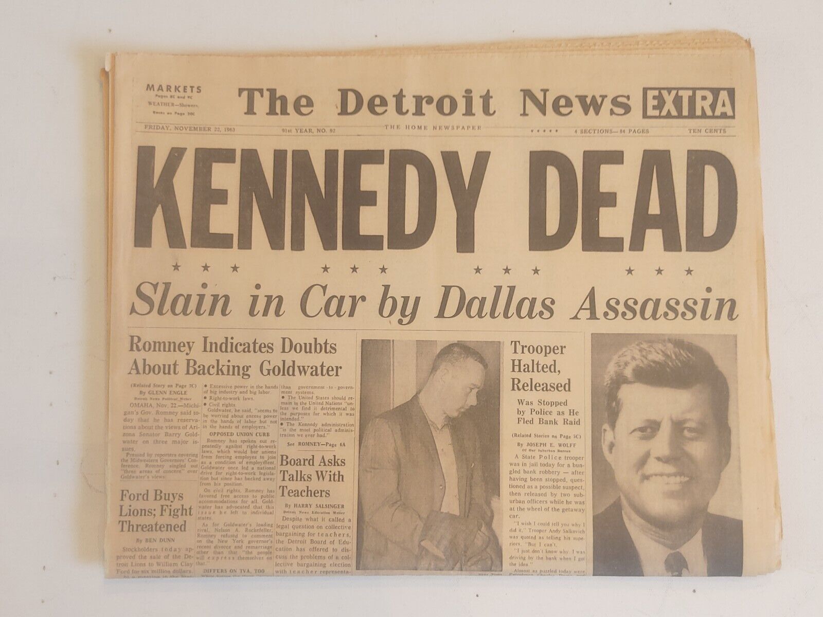 Kennedy Dead JFK November 22, 1963 The Detroit News Newspaper