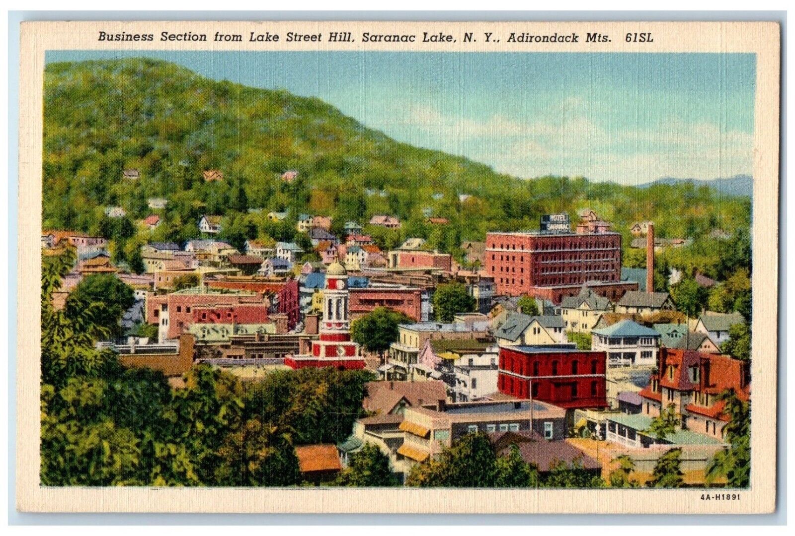 1940 Business Section Lake Street Hill Saranac Lake Adirondack New York Postcard