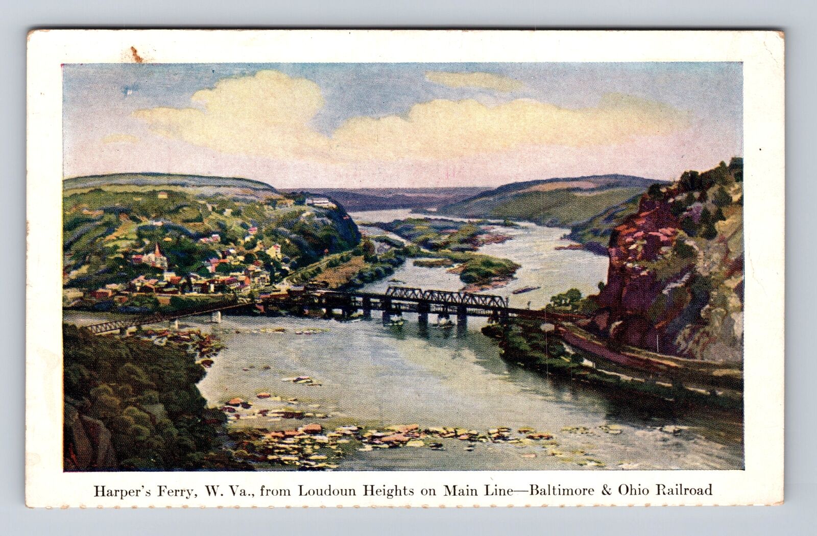Harpers Ferry WV-West Virginia, Loudoun Heights On Main Line, Vintage Postcard