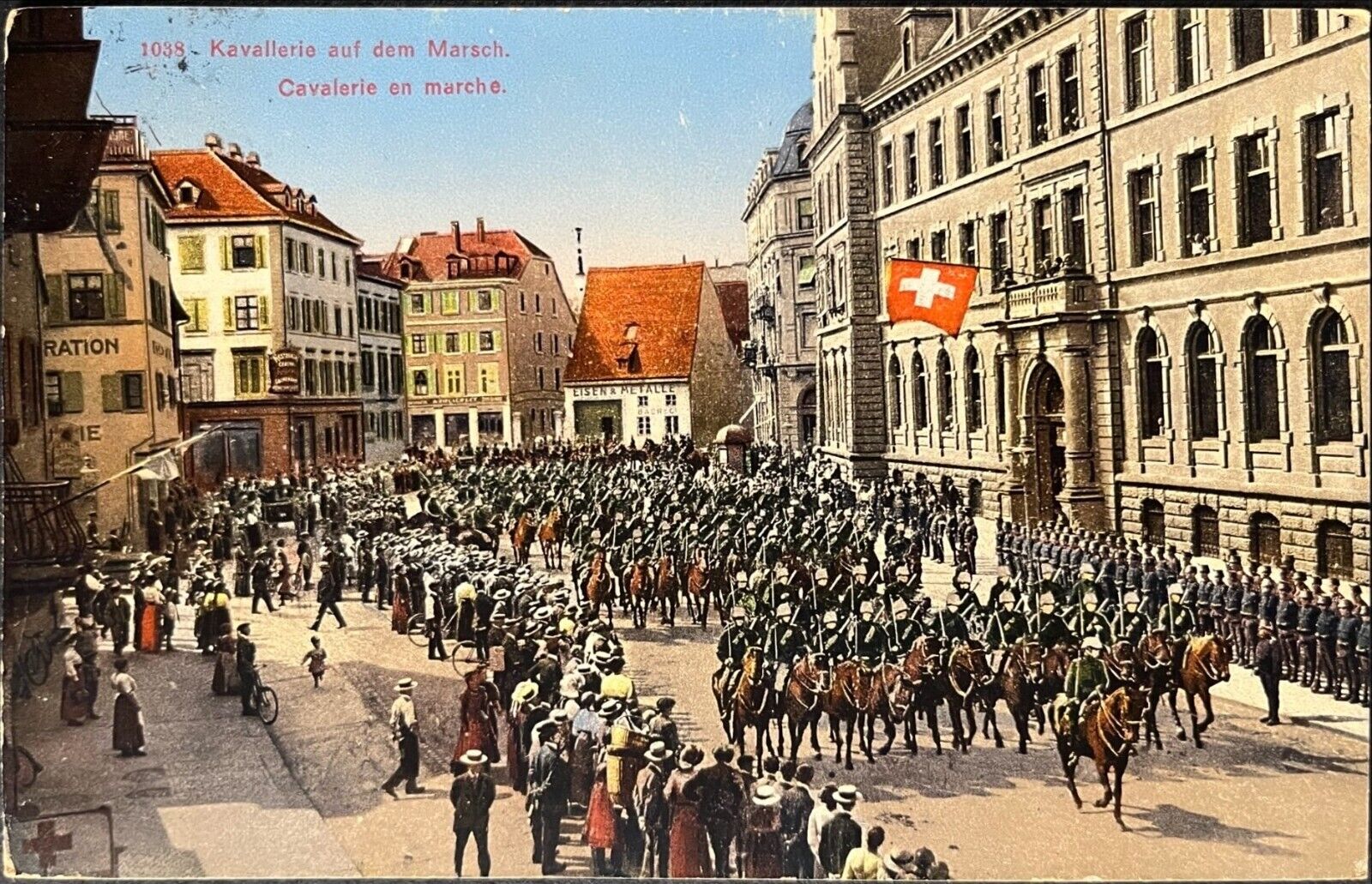 1915 Swiss WWI PC Cavalry March through city street