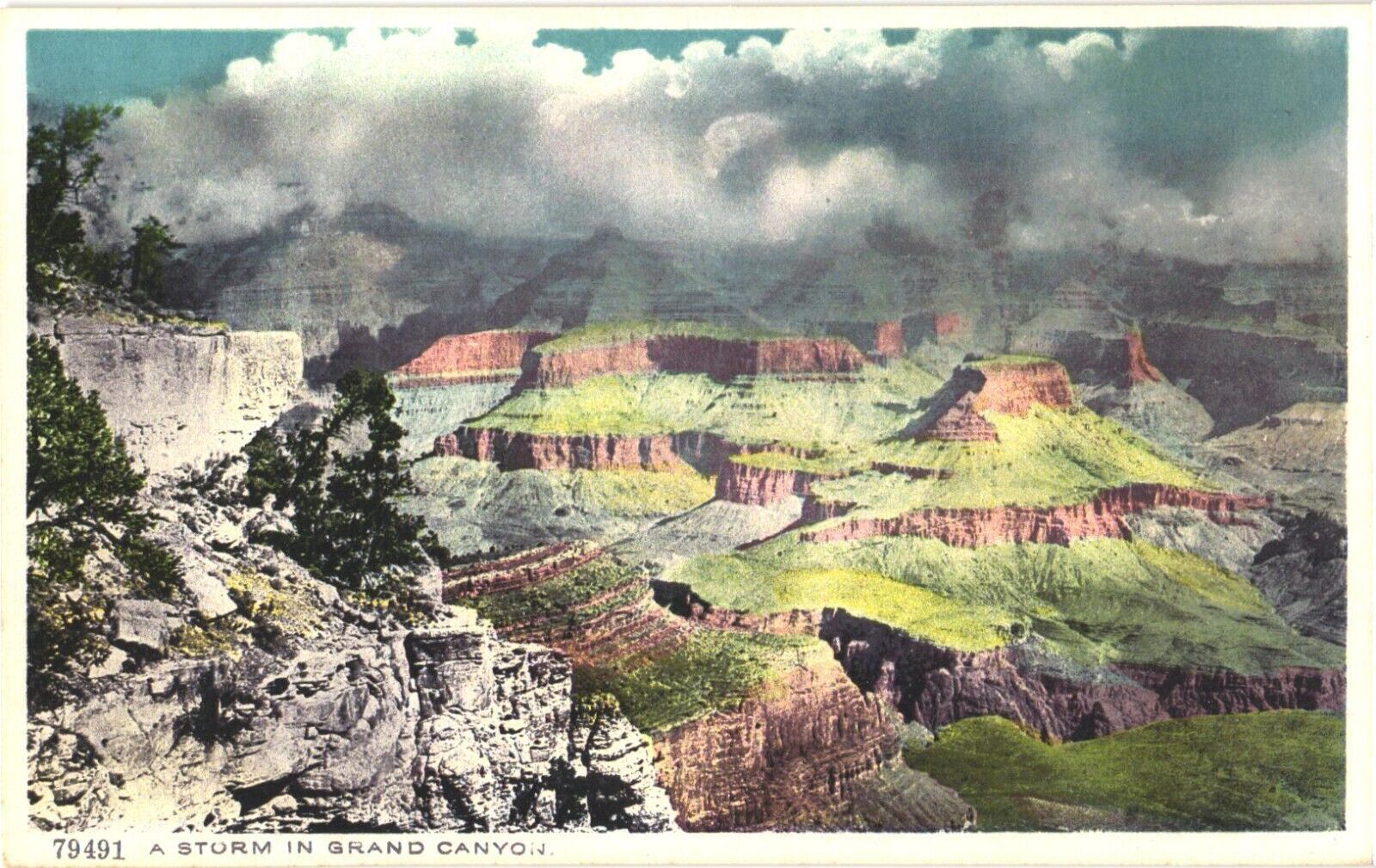 A Storm in Grand Canyon, Masses of Grey Clouds, Arizona Postcard