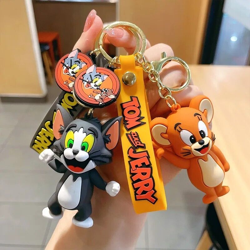2 PCs Tom and Jerry Anime Cartoon Ornament Keychain Car Key Bag Pendant