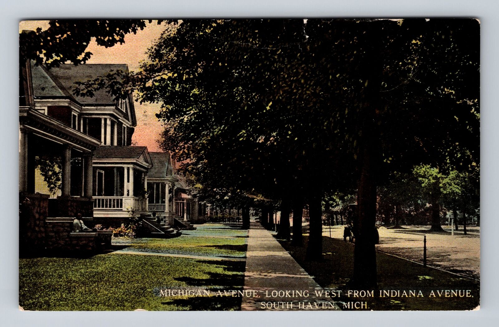 South Haven MI-Michigan, Michigan Avenue Looking West Vintage c1912 Postcard