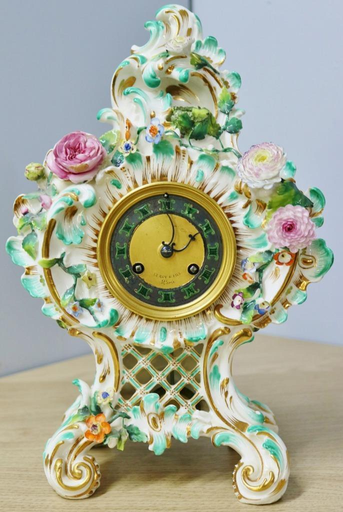 Superb Antique French 8 Day Bell Striking French Porcelain Rococo Mantle Clock