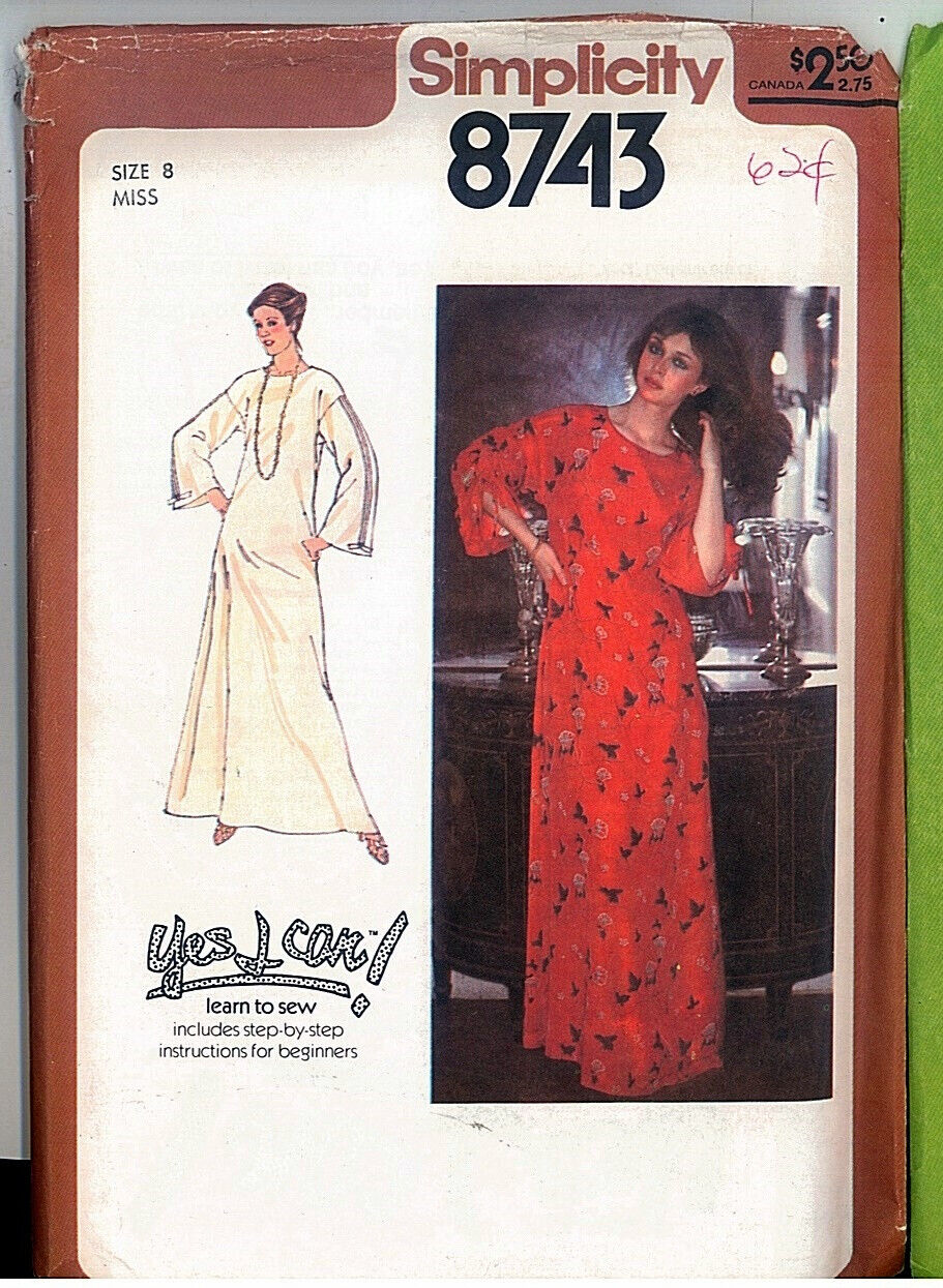 Vintage 70s Simplicity 8743 Caftan Sewing Pattern Misses Size 8 B31 1/2