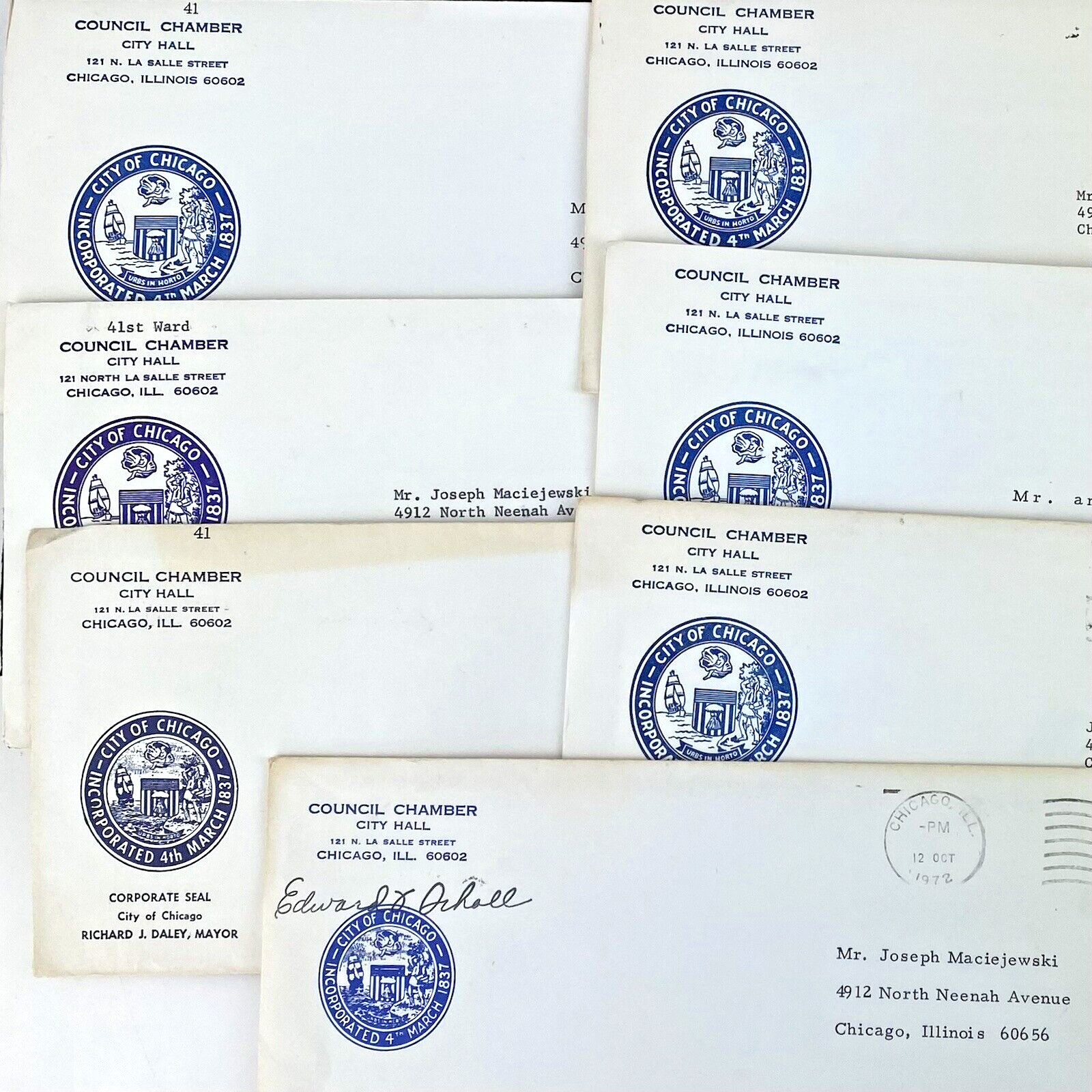 Lot 7 1970\'s Chicago City Council Historical Letters Scholl Hoellen Daley Vtg