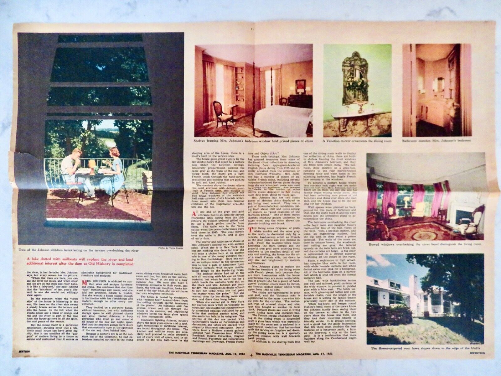 VIEW of the RIVER~NASHVILLE Tennessean Aug17,1952 Beautiful Homes 8th In Series