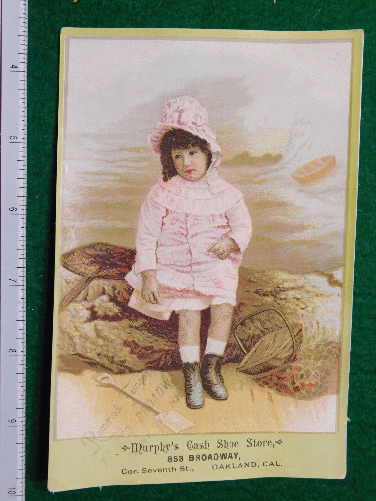 1870s-80s Murphy\'s Cash Shoe Store Girl Near Waterfall Victorian Trade Card #R
