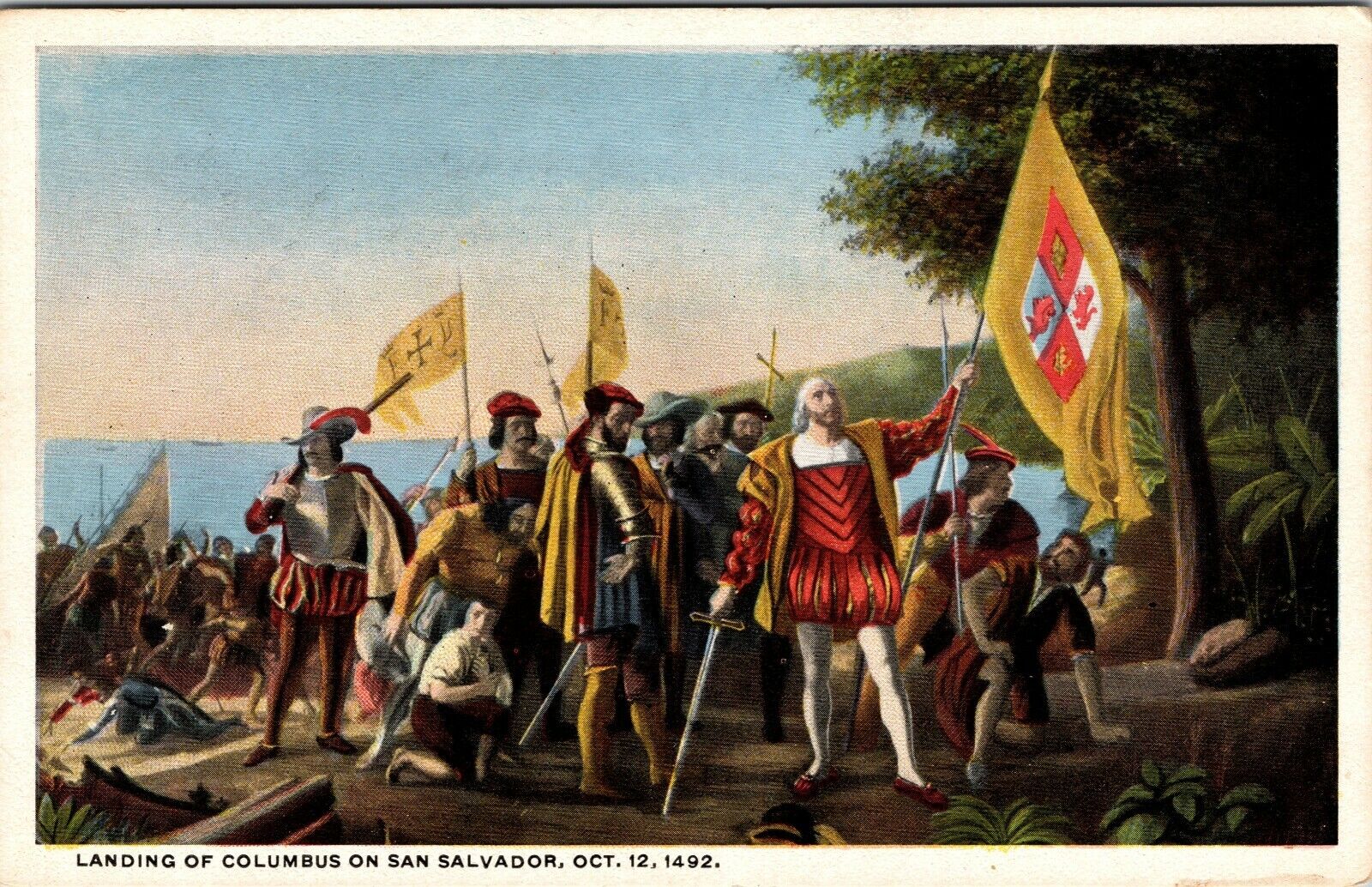 Vintage Postcard~ Landing Of Columbus On San Salvador~ October 12, 1492~ 