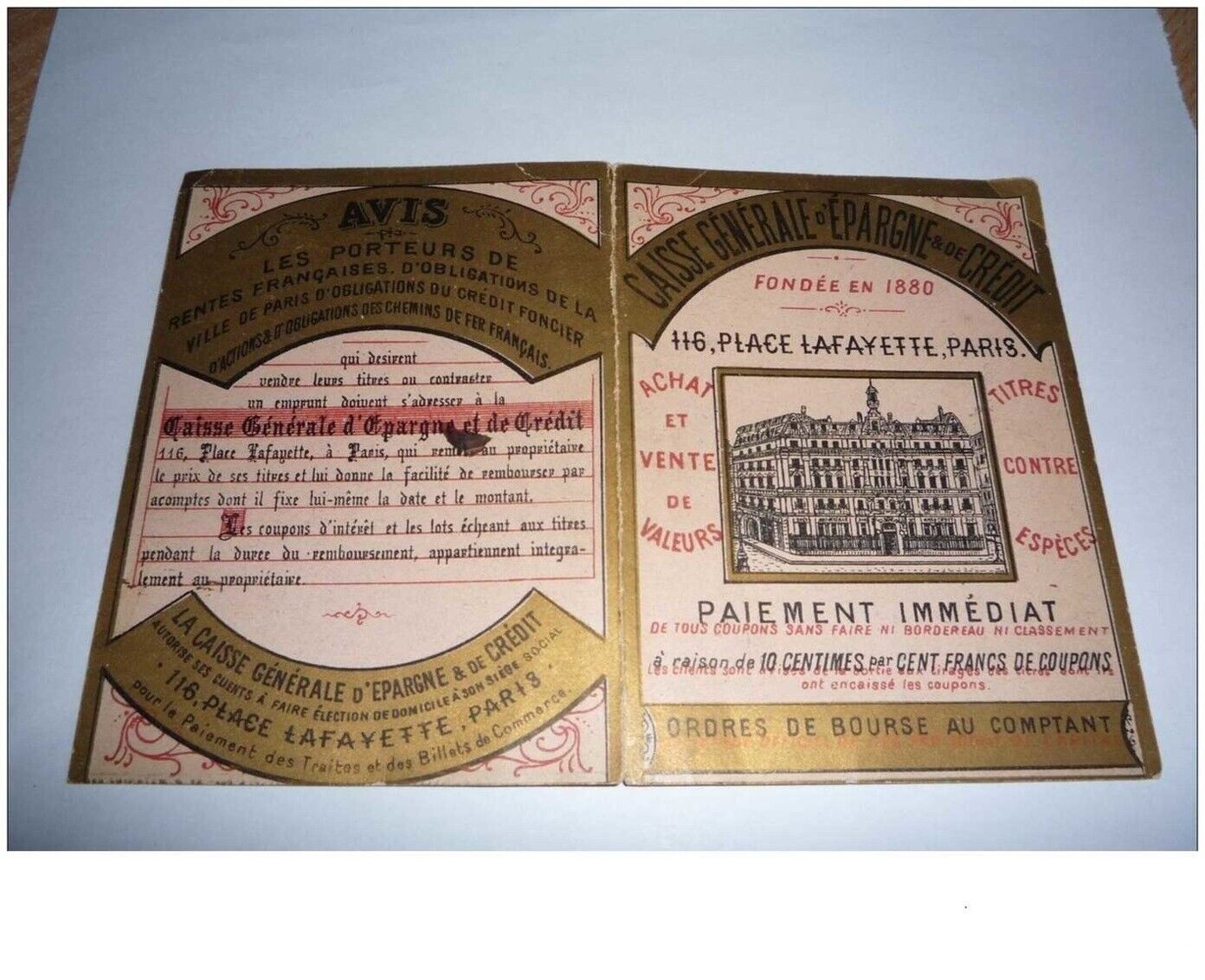 CHROMOS.CALENDRIERS n°9.CAISSE GENERAL D EPARGNE.PARIS .1887.14.5 X 10 CM EN