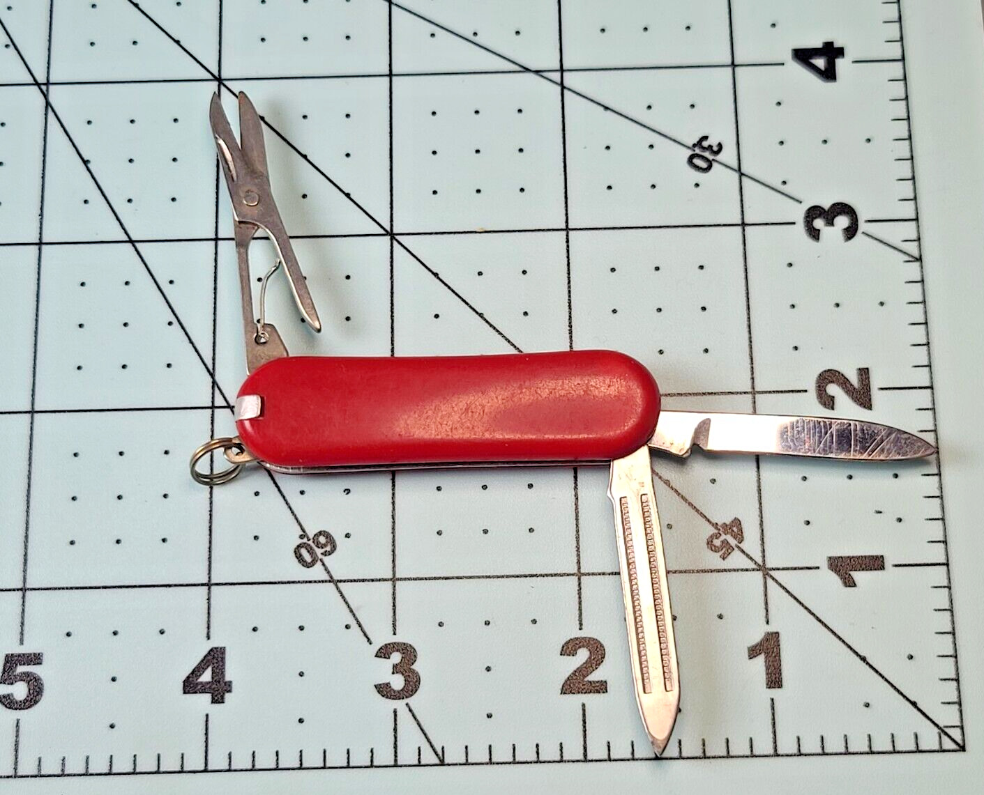 Small Red Folding Pocket Knife Multi Tool Tweezer Toothpick Nail File Vintage