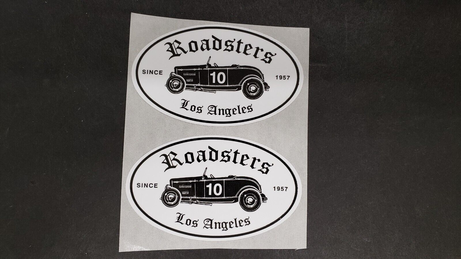 TWO L.A. ROADSTERS ROADSTER SINCE 1957 #10 BLACK CAR STICKERS STICKER