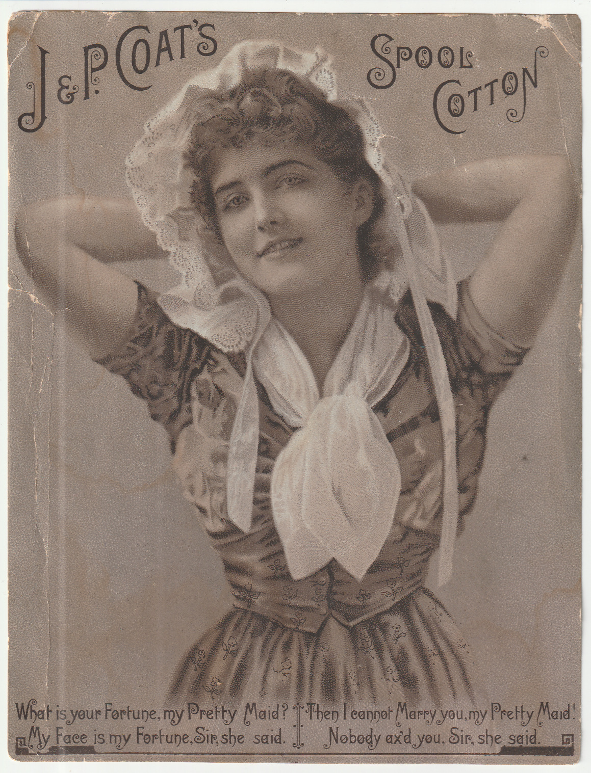 RARE 1880s J & P Coats Sensual Pretty Maid Victorian Trade Card Spool Cotton