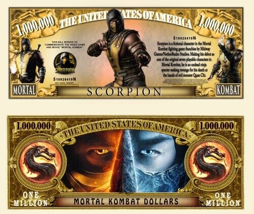 Mortal Kombat Scorpion 100 Pack Collectible Novelty 1 Million Dollar Bills