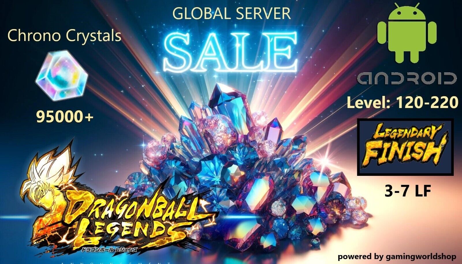 Dragon Ball Legends Android/Global 100000+ Chrono Crystals, Level 120-220 3-8LF