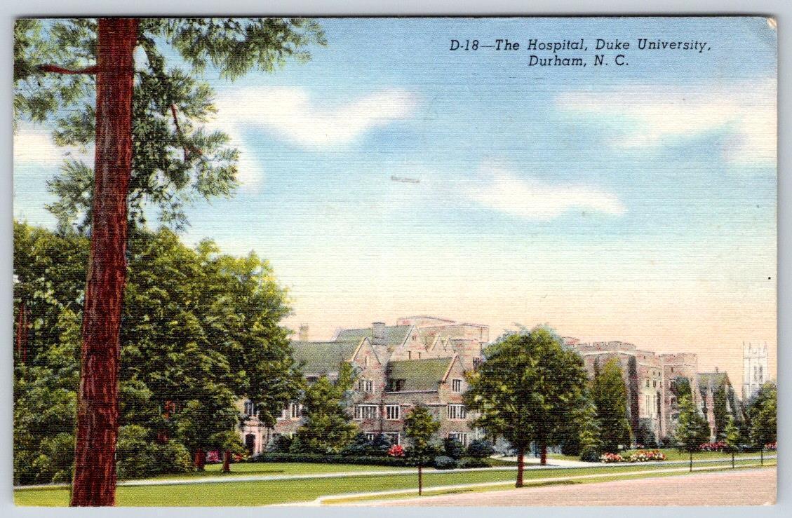 1946 DUKE UNIVERSITY HOSPITAL DURHAM NC NORTH CAROLINA VINTAGE LINEN POSTCARD