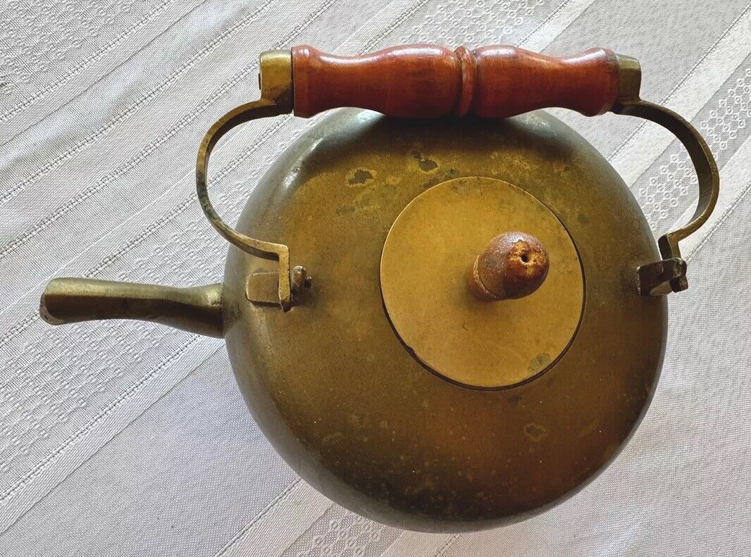 Vintage Decorative Brass Tea Kettle wooden Handle