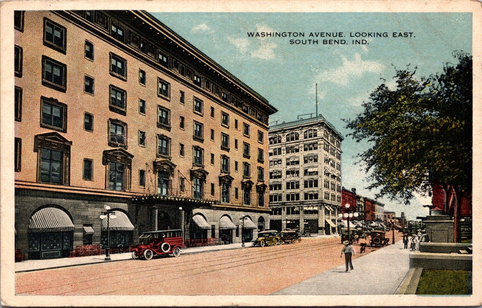 Postcard Washington Avenue Looking East in South Bend, Indiana