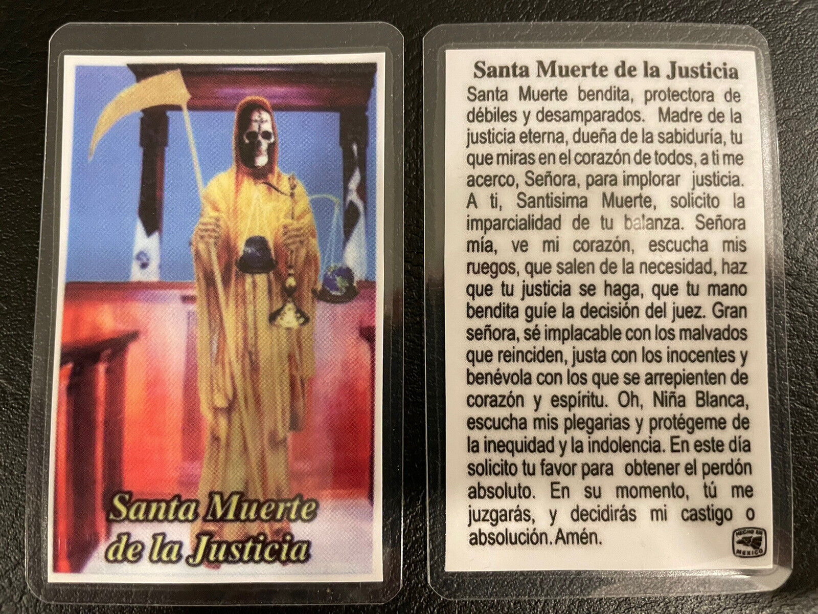 Santa Muerte - Oracion  Español- Holy Death -Prayer Card -Justicia - Laminated