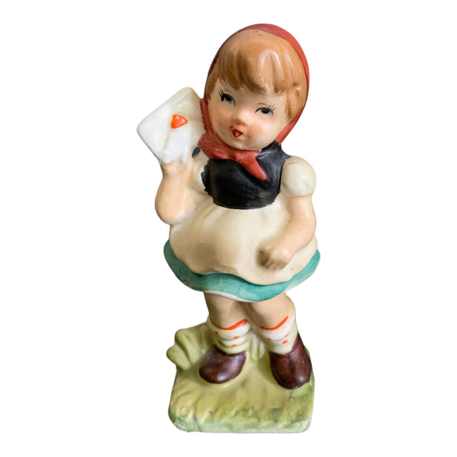 Hummel-like Girl With Letter Figurine 5” Vintage Japan