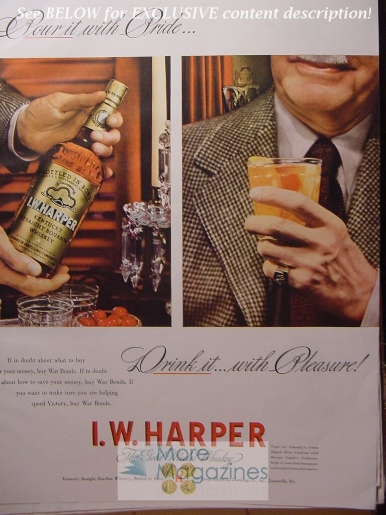 1943 RARE Esquire Advertisement AD for I. W. HARPER Gold Medal Whiskey WWII Era