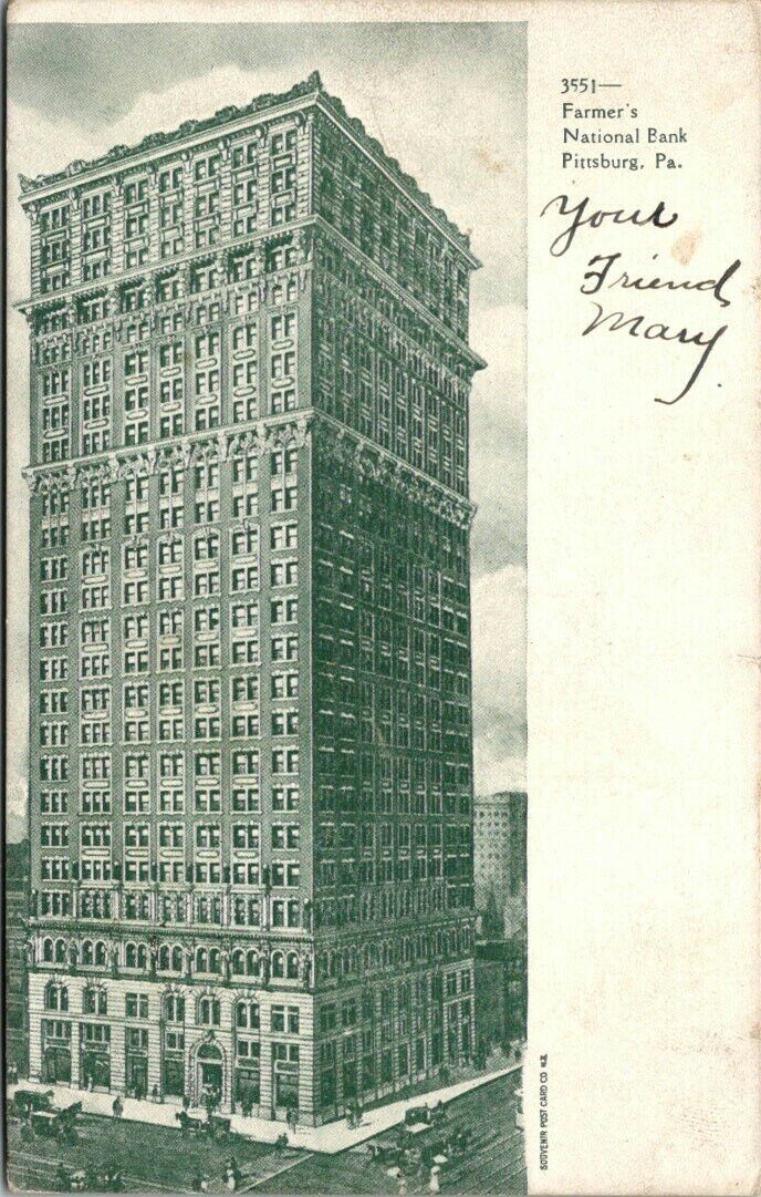 Postcard Famers National Bank Pittsburg Pa 1908 Undivided Back