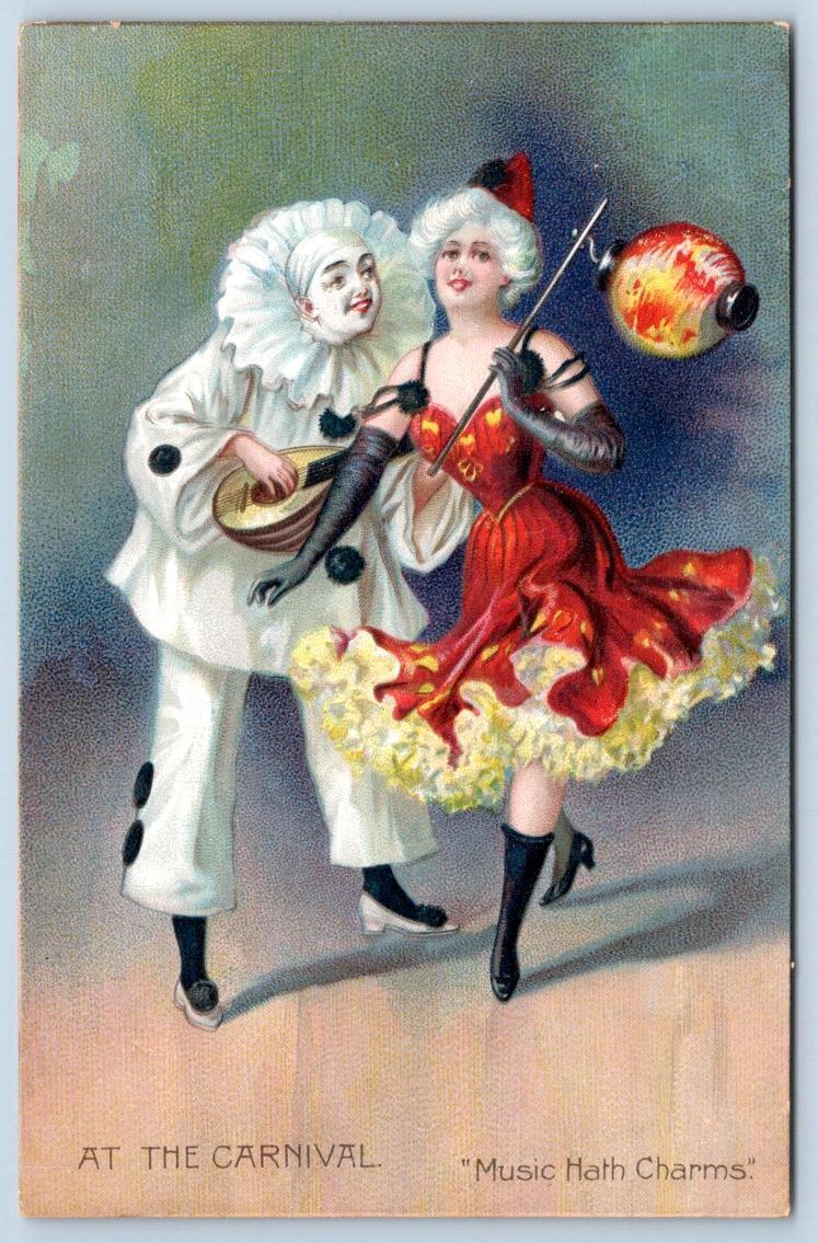 1910's TUCK'S AT THE CARNIVAL SERIES #117 MUSIC HATH CHARMS EMBOSSED POSTCARD