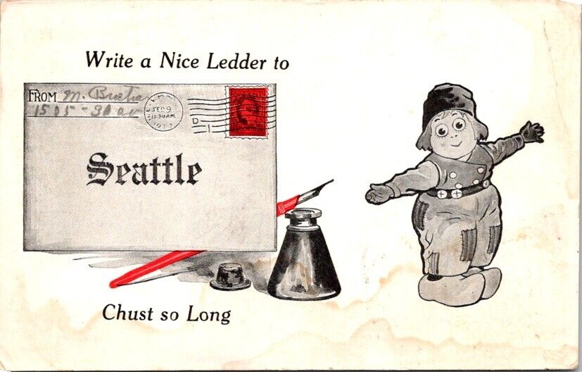 Postcard Dutch Boy...Write Nice Ledder to Seattle Chust So Long...WA 1913  10174