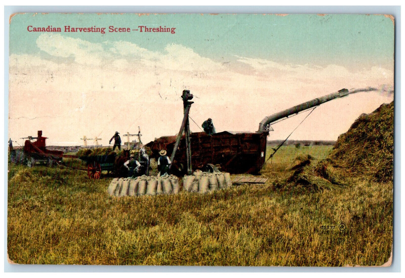 Canada Postcard Canadian Harvesting Scene Threshing 1911 Antique Posted