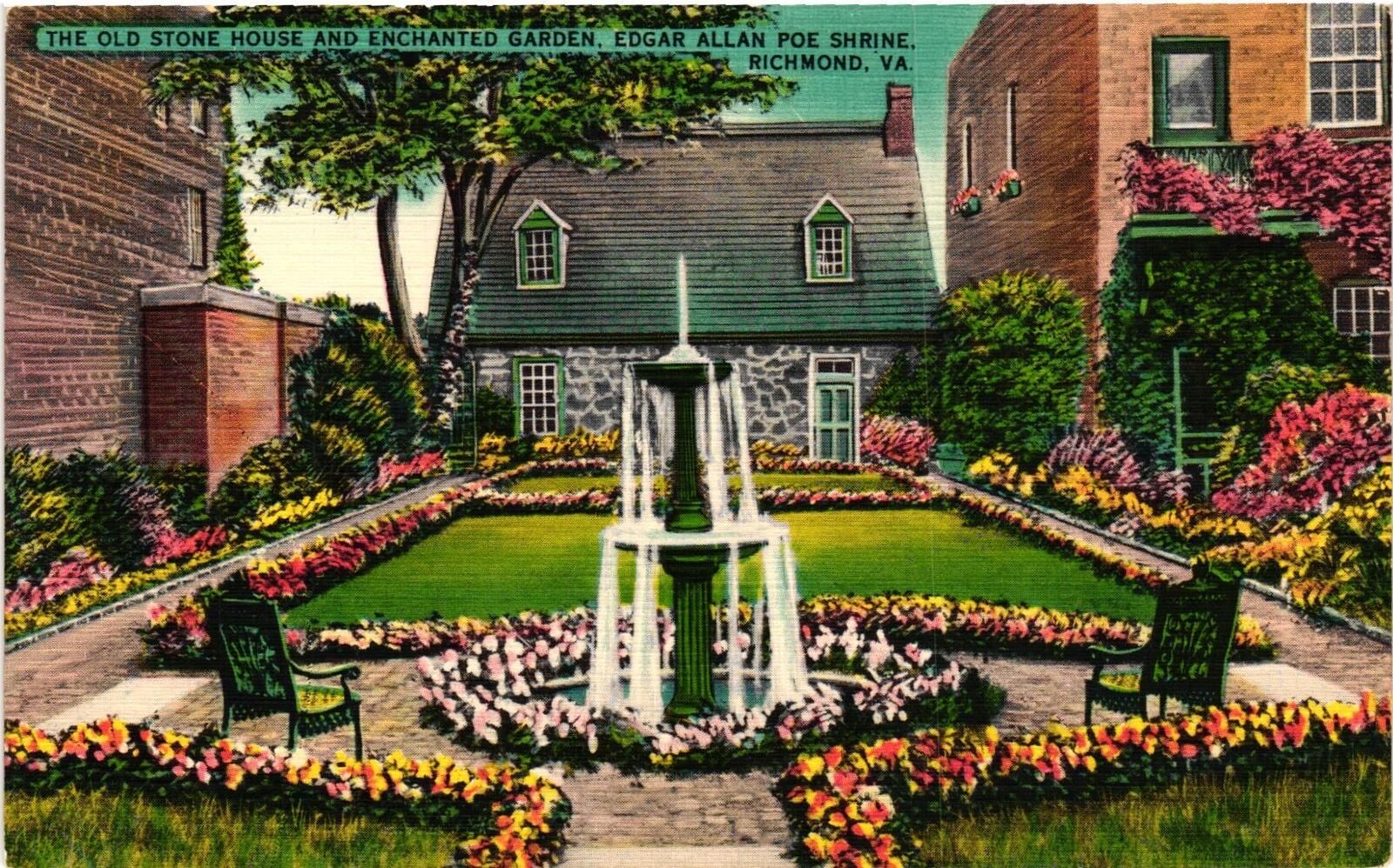 Vintage Postcard- The Old Stone House and Enchanted Garden, Richmond, VA.