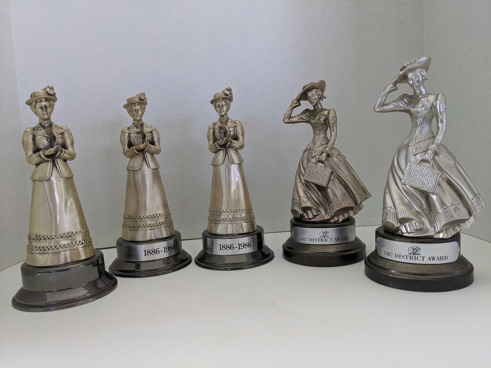 Avon Mrs Albee Lot of 5 Pewter Awards Achievement Sales 1986 1987 Trophy Statue