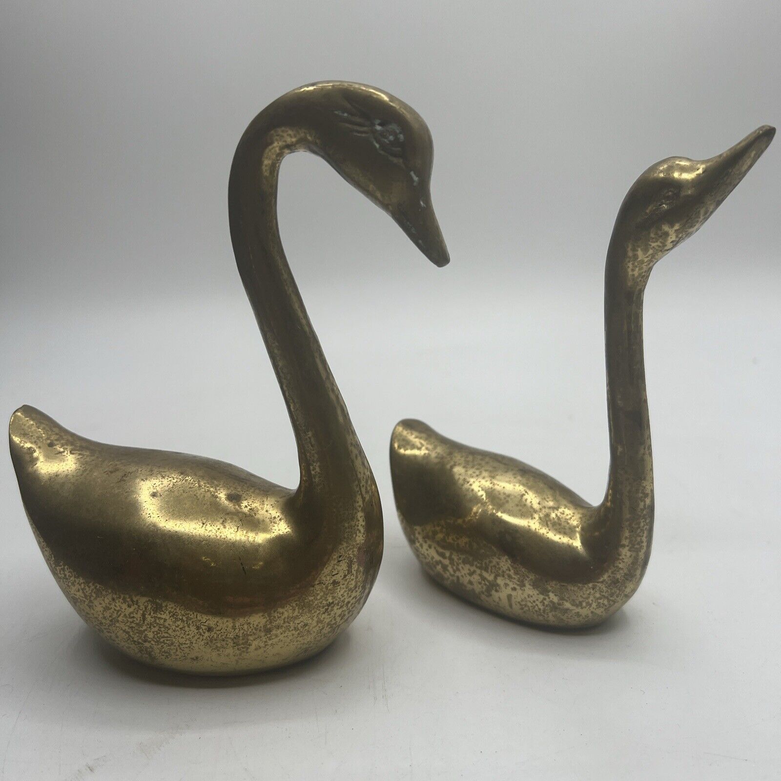 Vintage Pair Brass Swans Geese Small Figurines MCM Mid Century